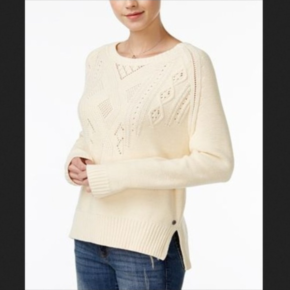 ROXY WOMEN'S CREAM IVORY OPEN KNIT SWEATER MEDIUM - Picture 3 of 3